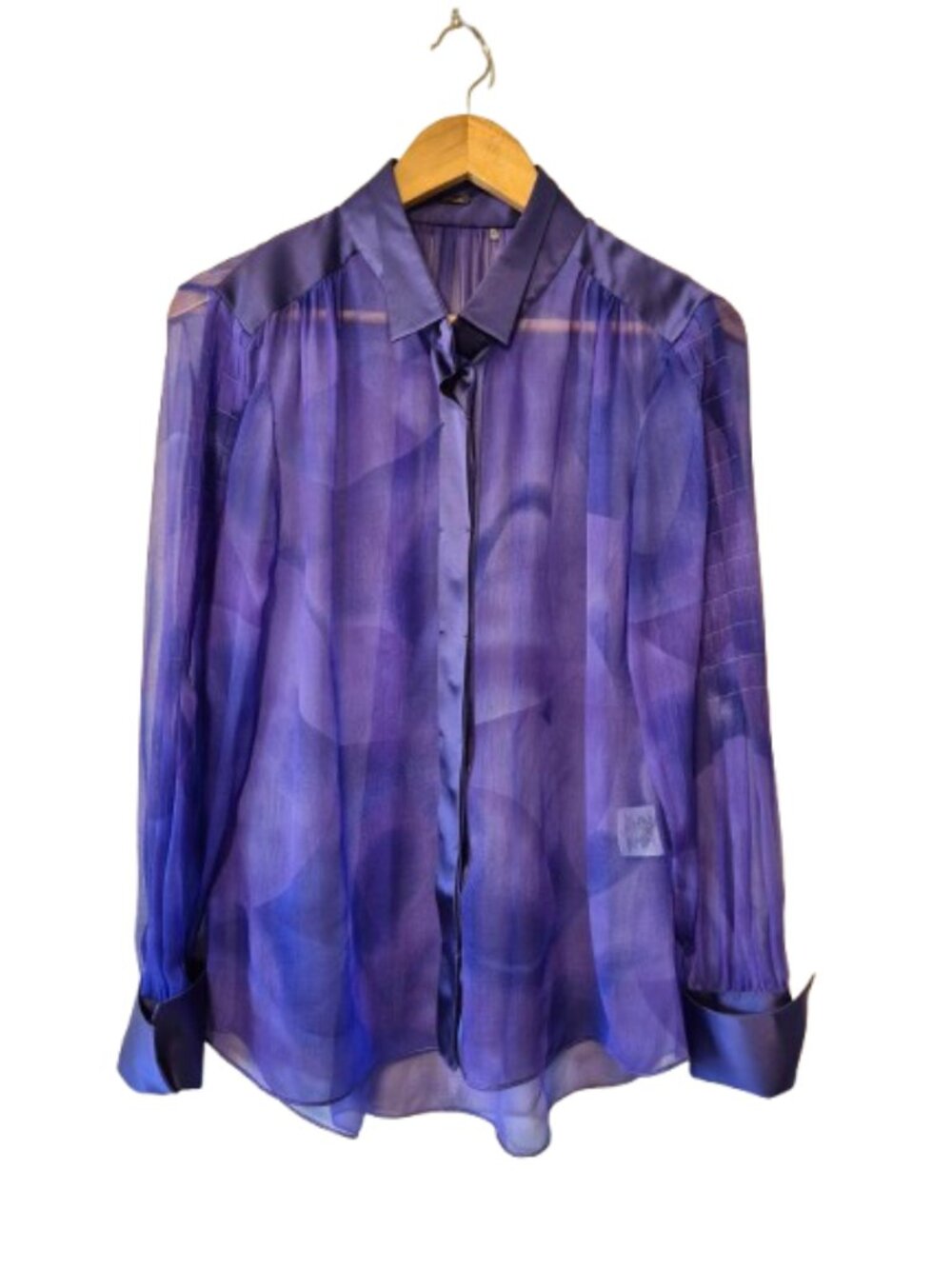 Eli Tahari Sheer Purple Silk Blouse Size Medium